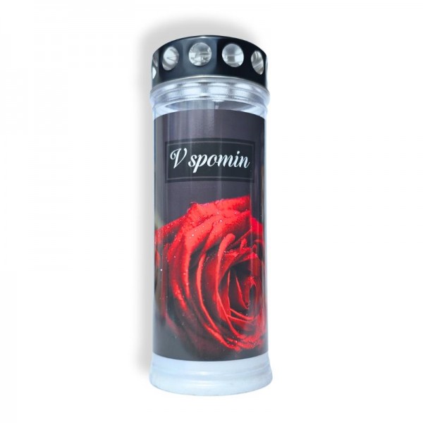 Nagrobna sveča Premium M5 z motivom Vrtnica - v spomin